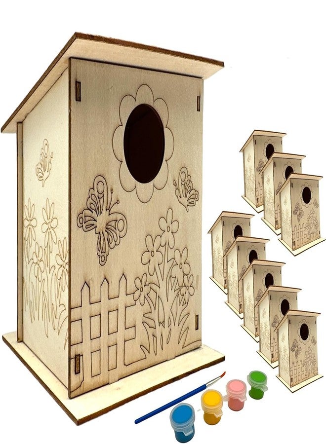 Cliths Wooden Birdhouse Crafting Kit: 8 DIY Unfinished Bird Houses with Paints and Brush for Kids and Adults (4.13 x 3.92 Inch) - Image 1
